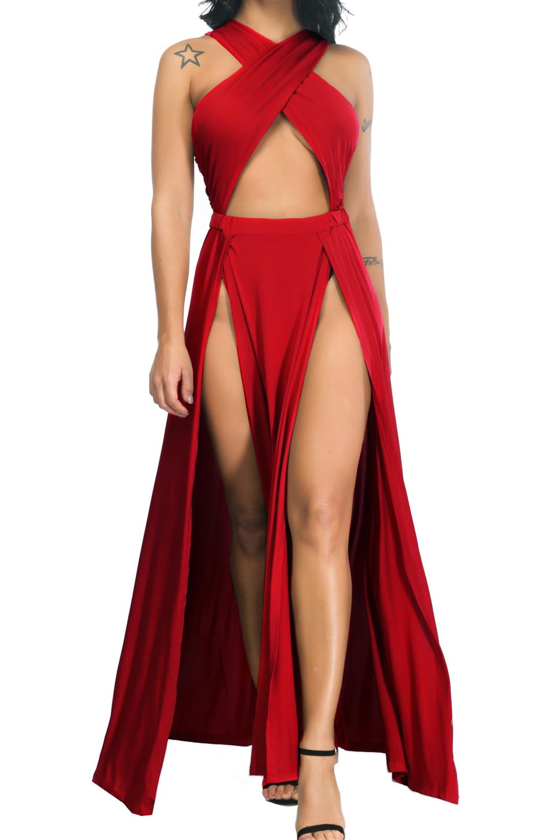 Velius Women Sexy Hollow Out Halter Wrap Sleeveless Plain Pleated |  Desertcart INDIA