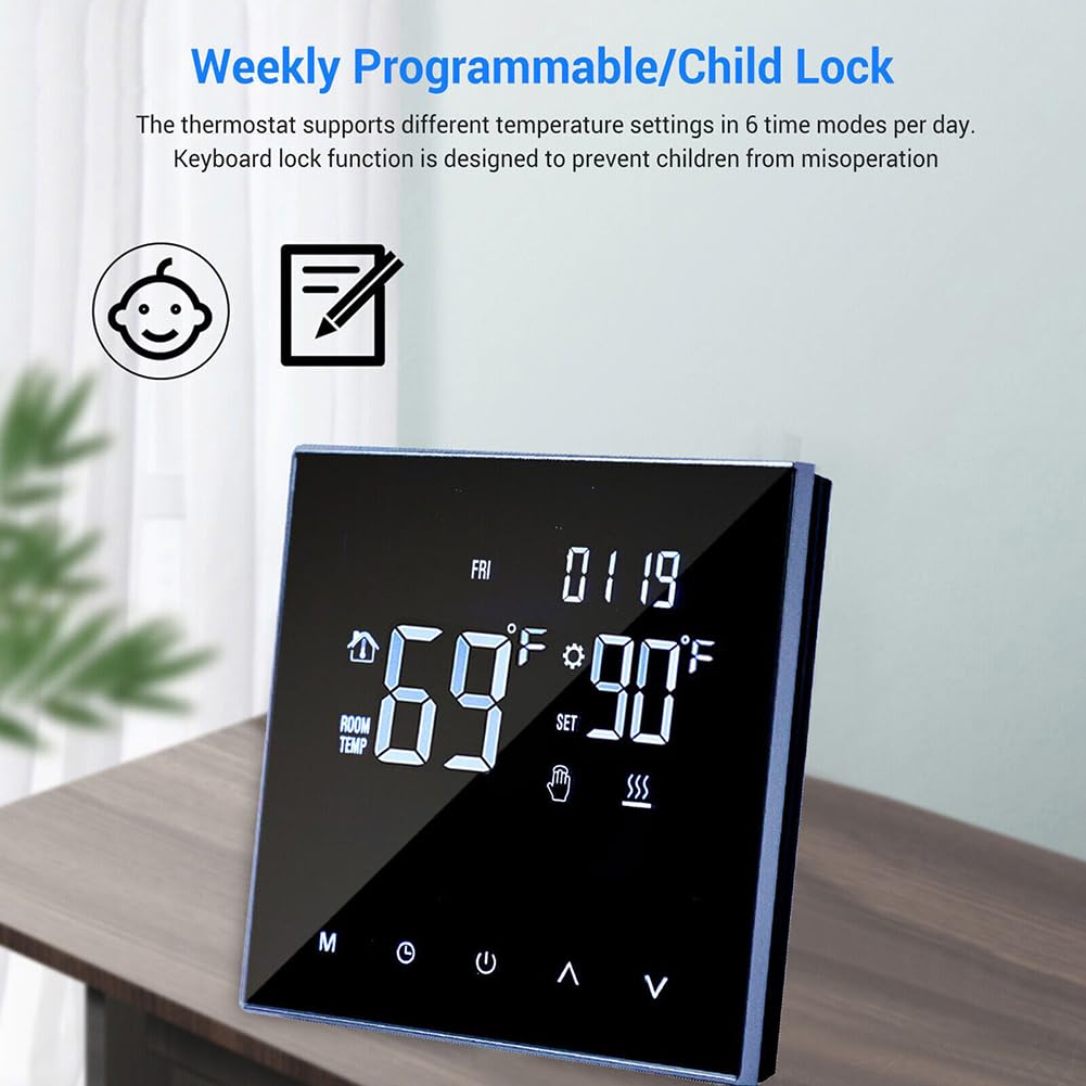 Termostato WiFi, Termostato Termostato Intelligente Programmabile, Termostato Smart per Caldaia, Compatibile con Alexa e Google Home, Nero