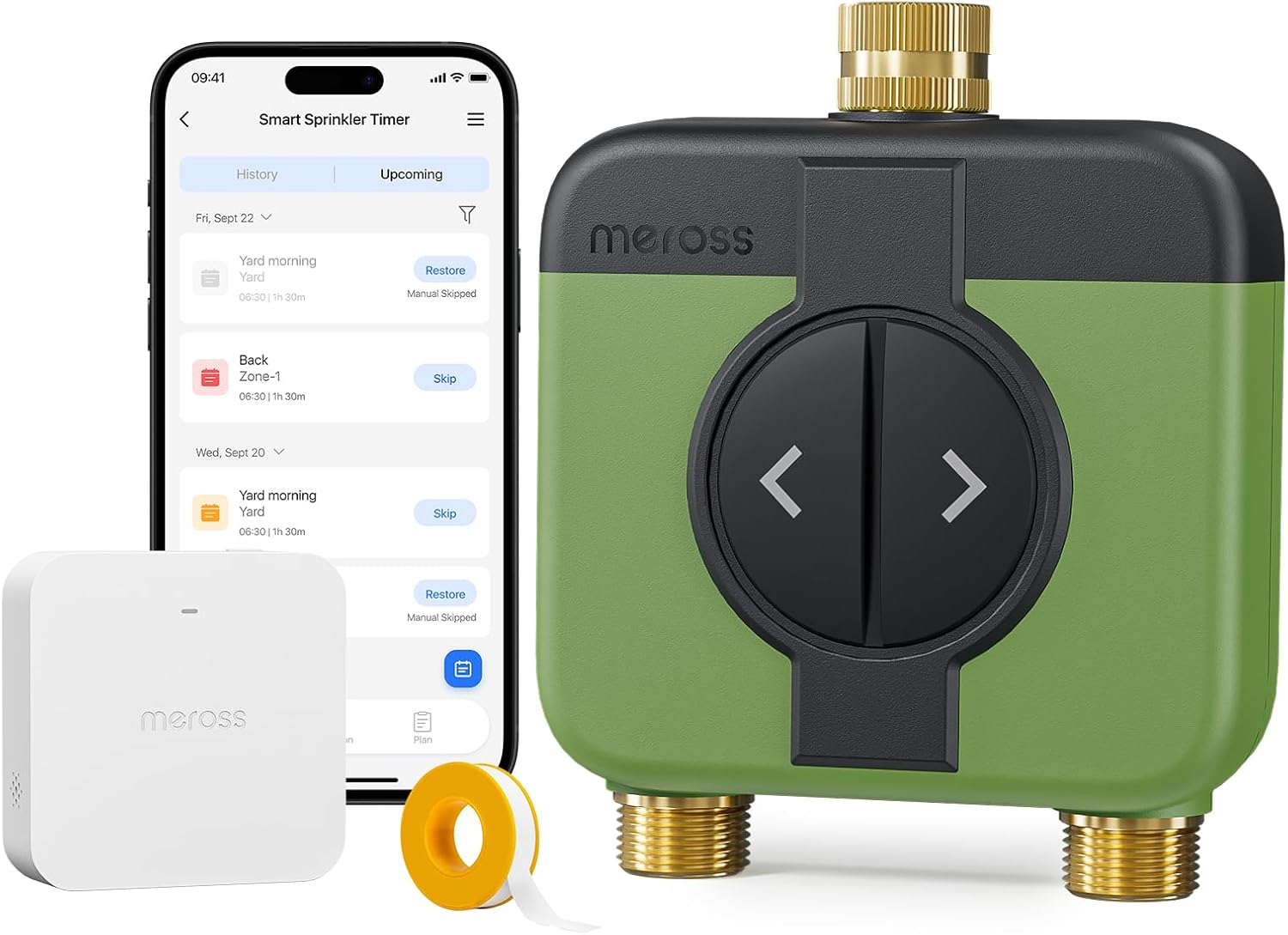 meross WiFi Water Timer for Garden Hose, 2 Zone WiFi Hose Timer with Brass Inlet and Outlet, WiFi Sprinkler Controller, Rain Delay, Smart Water Valve for Garden, Lawn & Yard, Remote & Voice Control