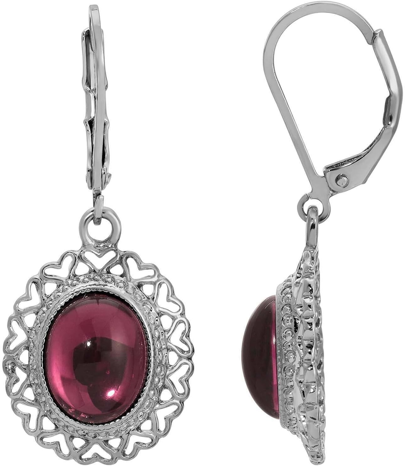 1928 Jewelry Oval Stone Heart Frame Drop Earrings For Women, Lever Back, 14K Gold Dipped, Made In USA