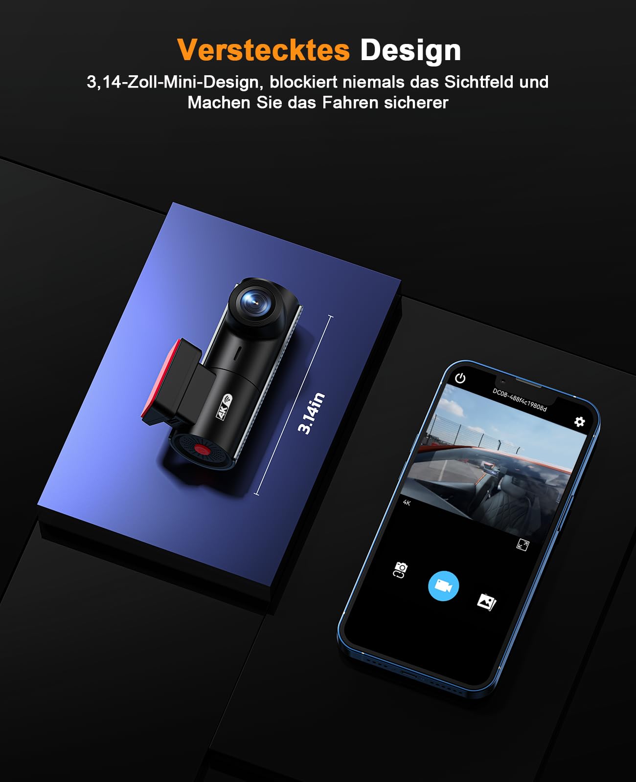 LAMTTO Dashcam anteriore per auto, 4K, con scheda WiFi SD, WDR, visione notturna, sensore G | Mini dash cam 4K UHD con registrazione in loop, grandangolo di 170°