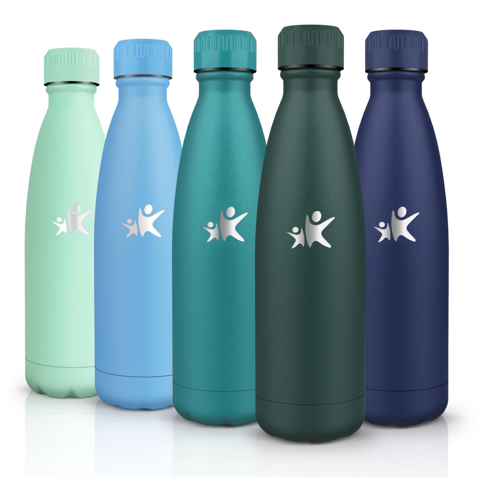 Trinkflasche Edelstahl, Trinkflasche Kinder, 500ML BPA-frei, Thermosflasche, Wasserflasche Doppelwandig, Trinkflaschen Kohlensäure Geeignet, Thermosflasche Sport für Fitness, Gym, Fahrrad