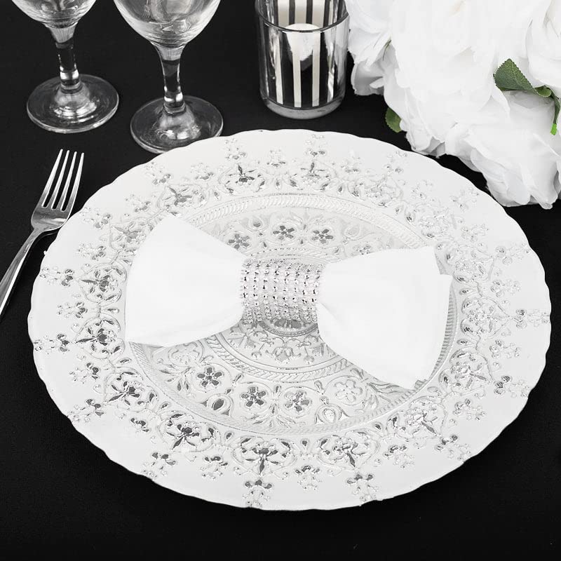Plato decorativo Monaco de vidrio 13" plateado y blanco miniatura 2