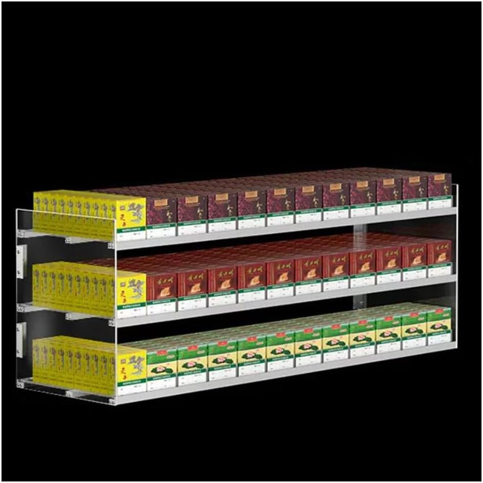 Wall-Mounted Acrylic Cigarette Display Rack with Auto Pusher - Clear Cigarette Holder for Retail Shops, Size 86x27x50cm, Ideal for Organized Marketing Spaces