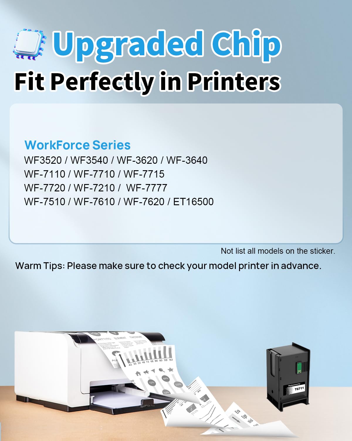 Yowell T6711 Boîte d'entretien compatible Epson ET-16500 Workforce WF-3520 WF-3540 WF-3620 WF-3640 WF-7110 WF-7710 WF-7715 WF-7720 WF-7210 WF-7777 WF-75510 WF-7610 WF-7620