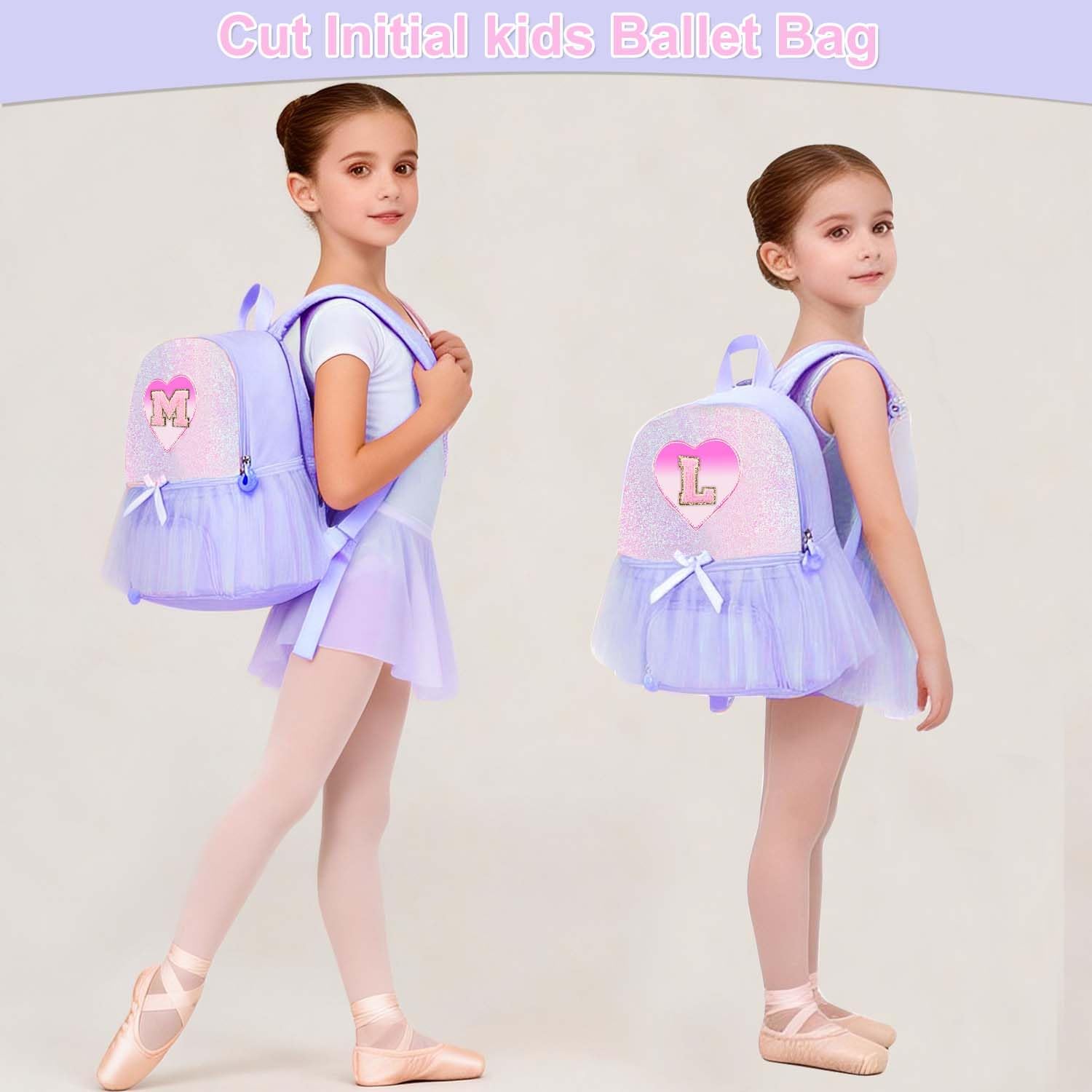 RHCPFOVR Personalized Monogram Dance Bags for Girls - 3-6 Years Kids Cute Ballet Backpack with Separate Shoe Compartment Initial Bags Girls Gifts Letter Purple F image 5