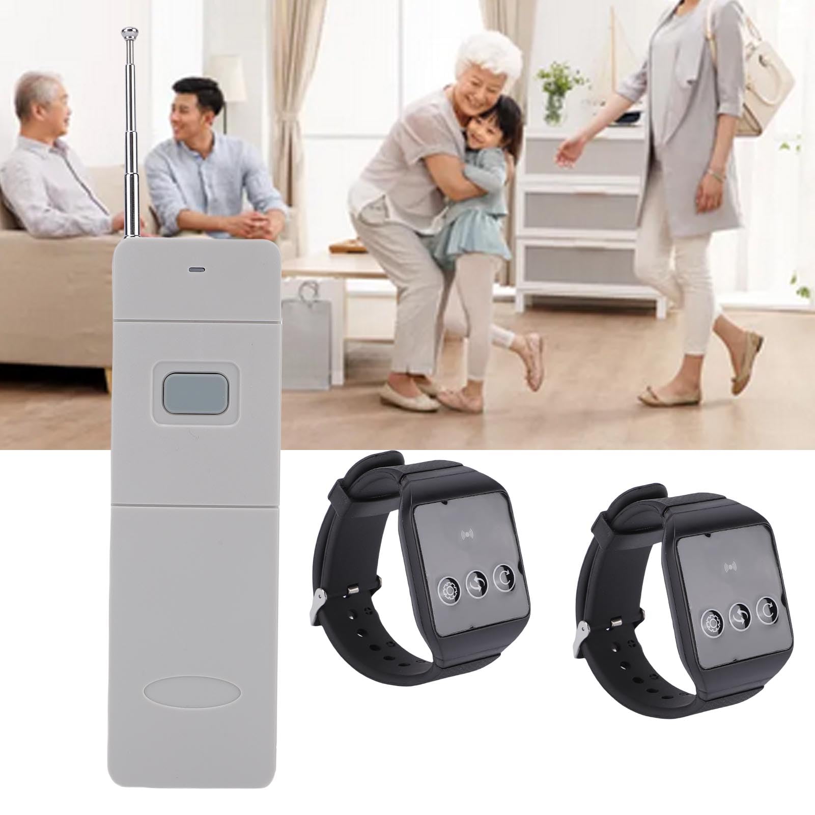 Dpofirs System Inalámbrico de Llamadas de Buscapersonas para Restaurantes, Compatible con 98 Canales, 2 Relojes Receptores, 1 Transmisor, System de Buscapersonas para Cuidadores para