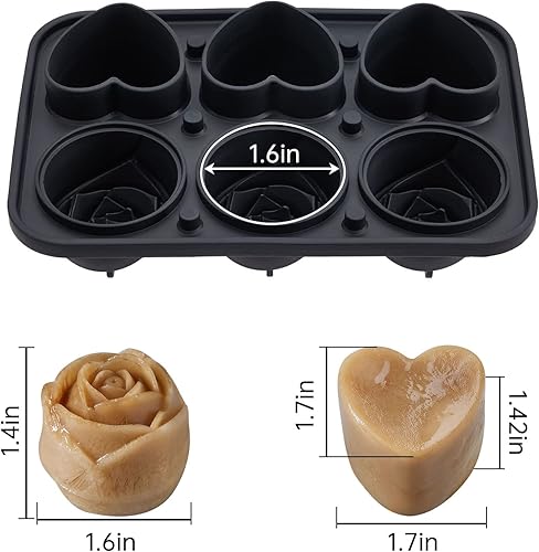 Miniatura 3 de Bandejas de silicona para cubitos de hielo con forma de corazón de rosa, bandeja redonda de silicona de fácil liberación con tapas para cócteles de