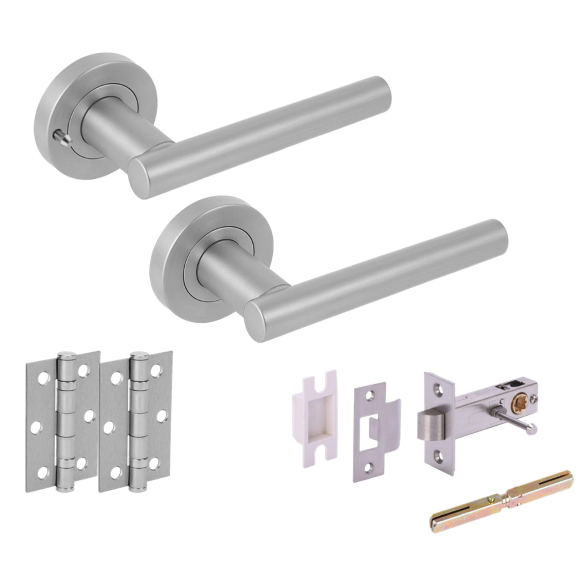 Hunta HANDLEZONE® Solus Privacy Door Handle Pack, Complete with Lever Handles, 76mm Latch, 75mm Ball Bearing Hinges - Satin Chrome