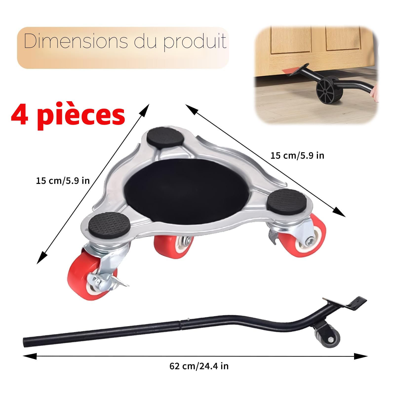 Kit de Déplacement de Meubles à roulettes, Chariot et Lève-Meubles Améliorés, roulettes Pivotantes à 360°, 400 kg, Patins Professionnels pour Canapé, Machine à Laver, Garde-Robe, Réfrigérateur, Piano
