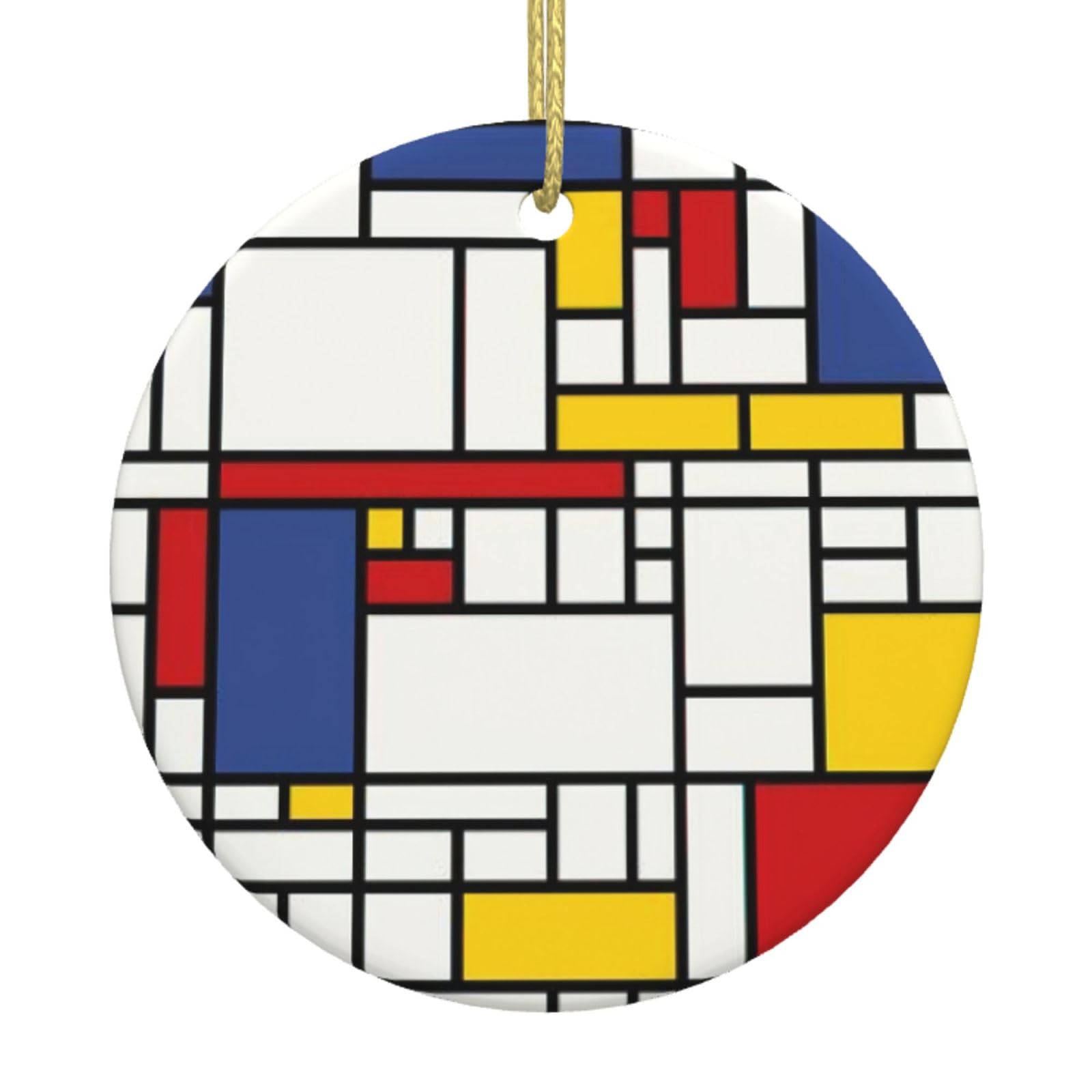 Abstract Pattern Print Christmas Ornaments, Ceramic Hanging Ornament, Round Shape Decorations