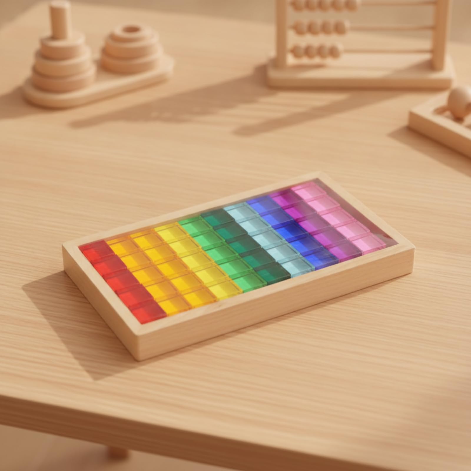 50 Pezzi Mattoncini Incastro | Traslucido, Mattoncini Colorati in Acrilico, Colorato, Blocchi da Costruzione in Legno e Acrilico, per Tavolo Luminoso