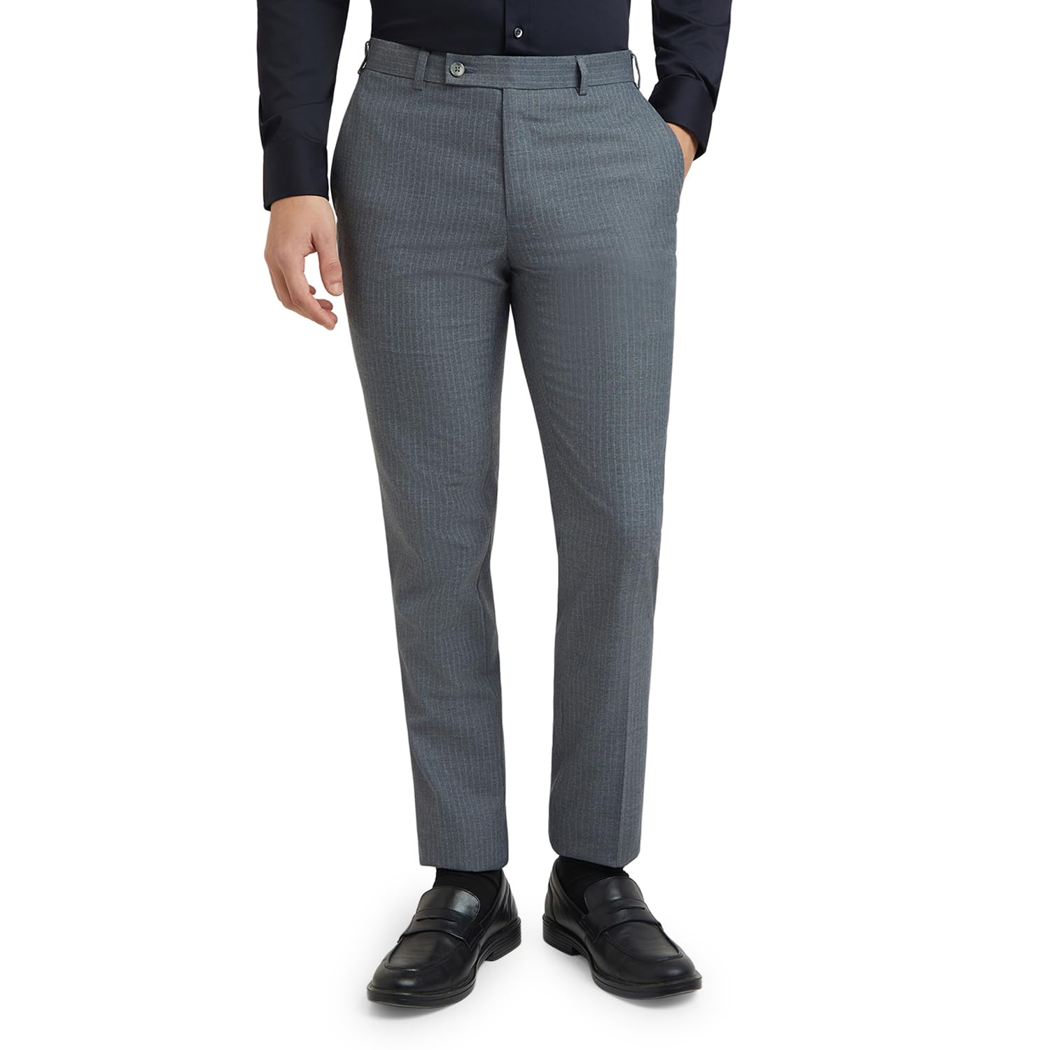 raymond Men Slim Fit Stripe Pattern Polyester Blend Flat Front Formal Trouser-picture-31