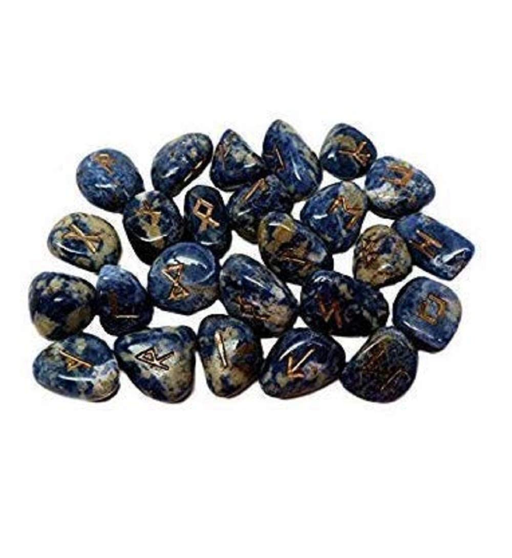 Sodalite Rune Stones Tumbled Engraved Lettering Crystal Set Healing Chakra Reiki-image-28