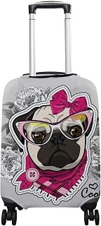 A capa de mala de bagagem serve para malas de 45,7 a 81,2 cm Pug com flores elástica antiarranhões Protetor de viagem P-GG, Multicor, S(Fits 18-20in suitcases)