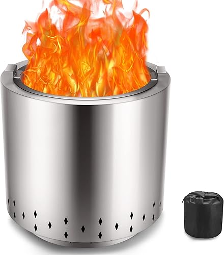 PNKKODW Fogata de 17 pulgadas con soporte diseño de doble pared de acero inoxidable 304 hoguera de abeto al aire libre sin humo hoguera portátil