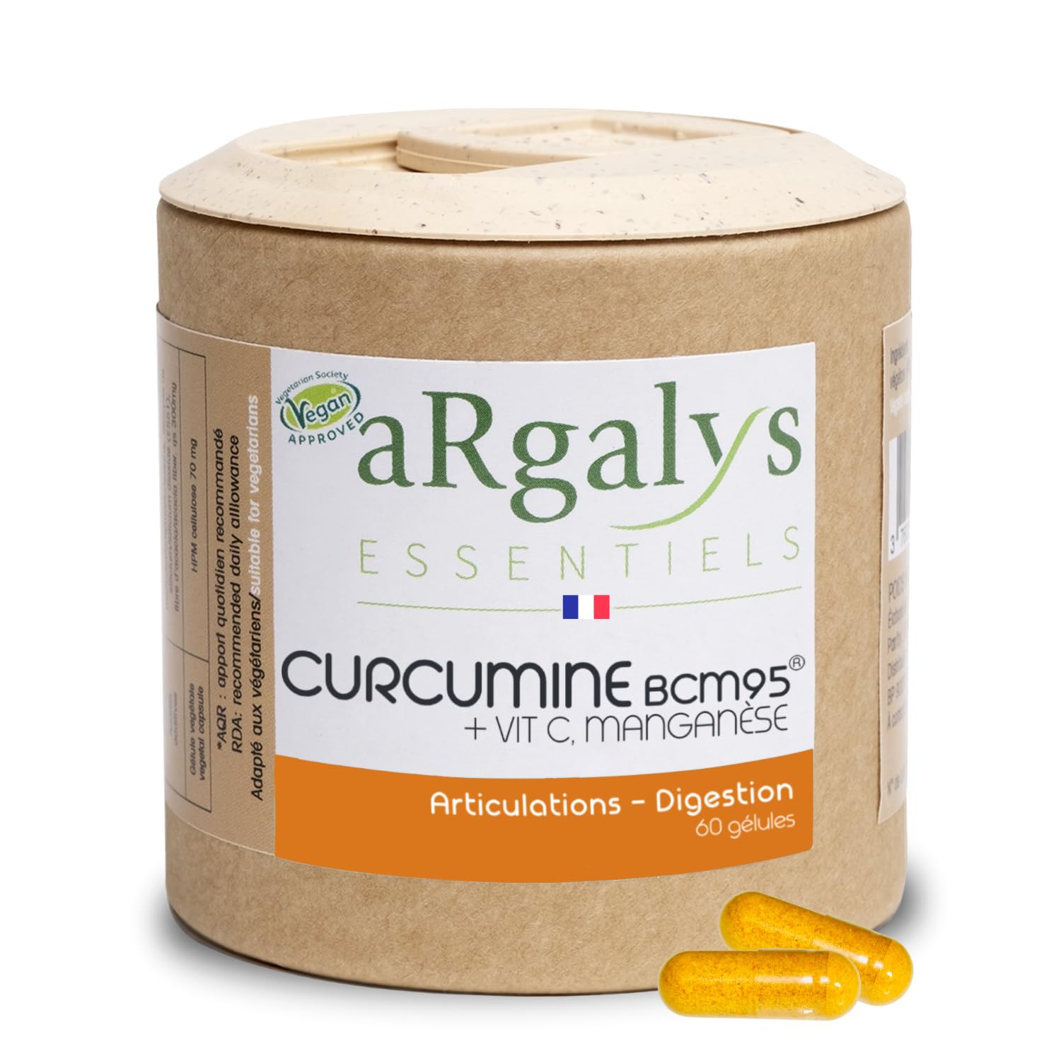 Curcuma bio BCM95® Haute Biodisponibilité – 95% Curcuminoïdes - Sans Pipérine – Articulations, anti inflammatoire & Antioxydant – Avec Manganèse & Vitamine C – 2 Mois - 60 Gélules Vegan