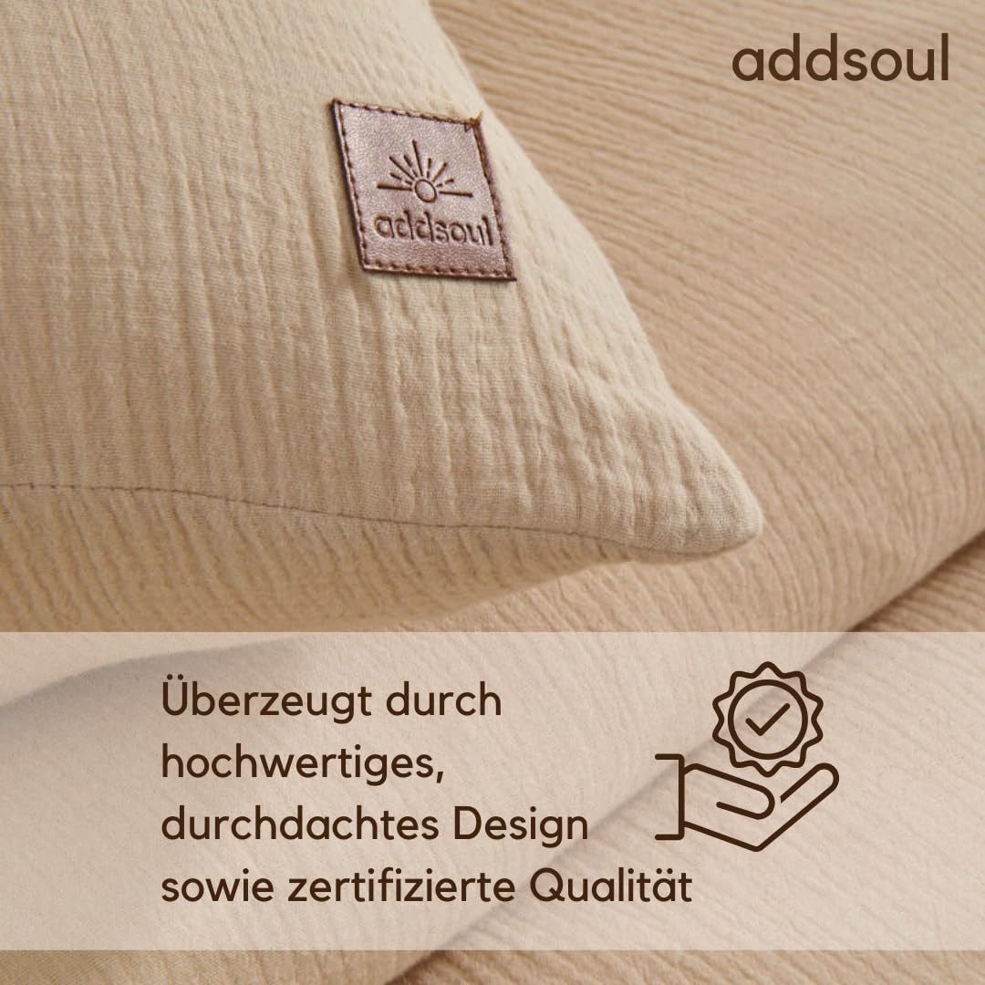 ADDSOUL Musselin Bettwäsche Set 135x200cm + 80x80cm Oeko Tex 100 