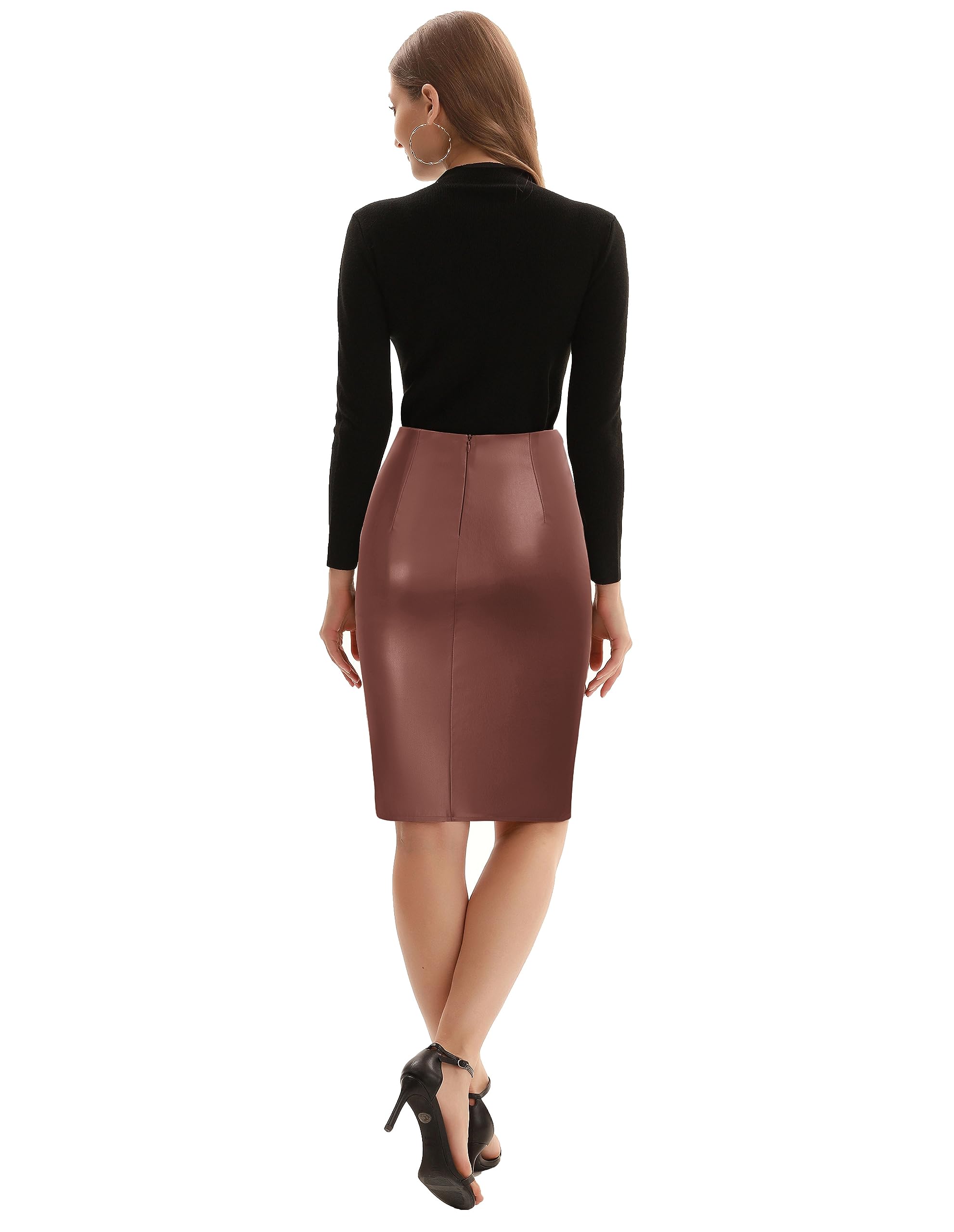 Kate Kasin Jupe crayon moulante en similicuir taille haute pour femme