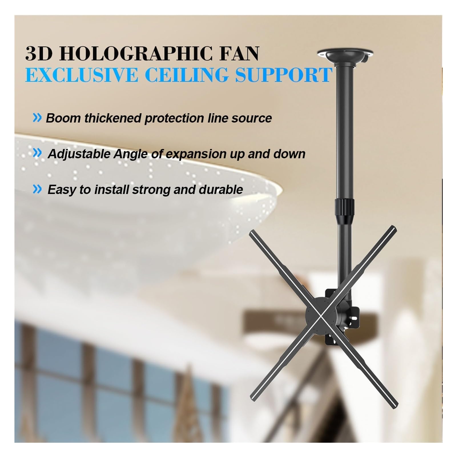 Ventilador de Holograma 3D, Pantalla publicitaria 3D Ajustable y Extensible de 15,5 a 24 Pulgadas, Publicidad holográfica en Abanico