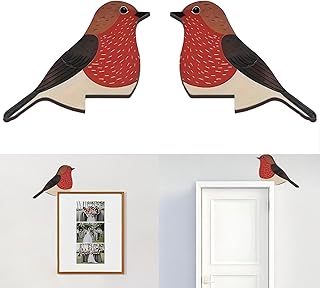 2Pcs Wooden Robin Bird Door Corner Frame Topper Decor Sign for Nature Lovers, Home Garden Wall Window Xmas Party Gifts(Left+Right)