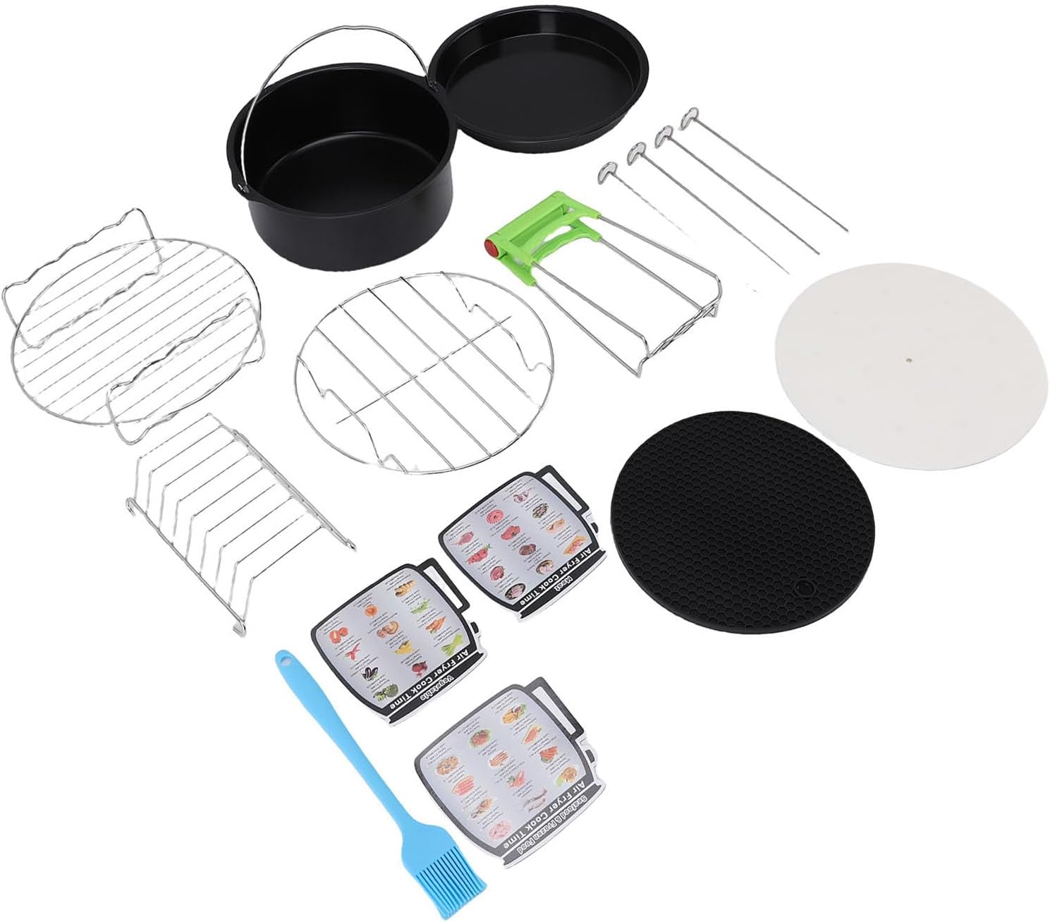 Asixxsix Air Fryer Accessories Set, Stainless Steel Material Non Stick Coating with Comprehensive Kit for 4 5 5 8 Quart Air Fryers Including Pizza Pan and Skewer Rack