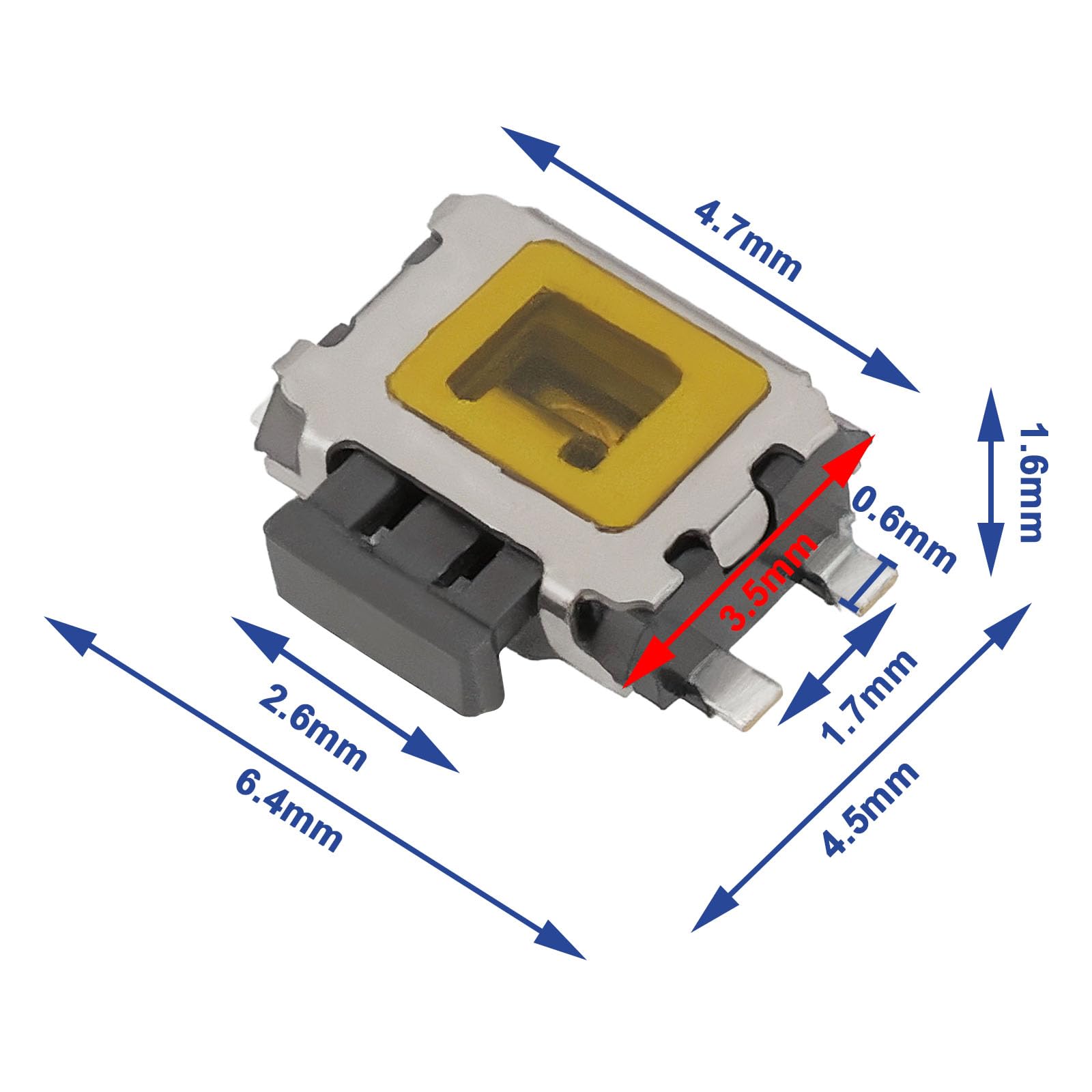 eMagTech 20pcs 4 Pin SMT SMD Side Tact Tactile Push Button Switch Mount 4.7x3.5x1.6mm SMD Turtle Switch Surface Mount Button Switch 0.1A/5V - Image 4