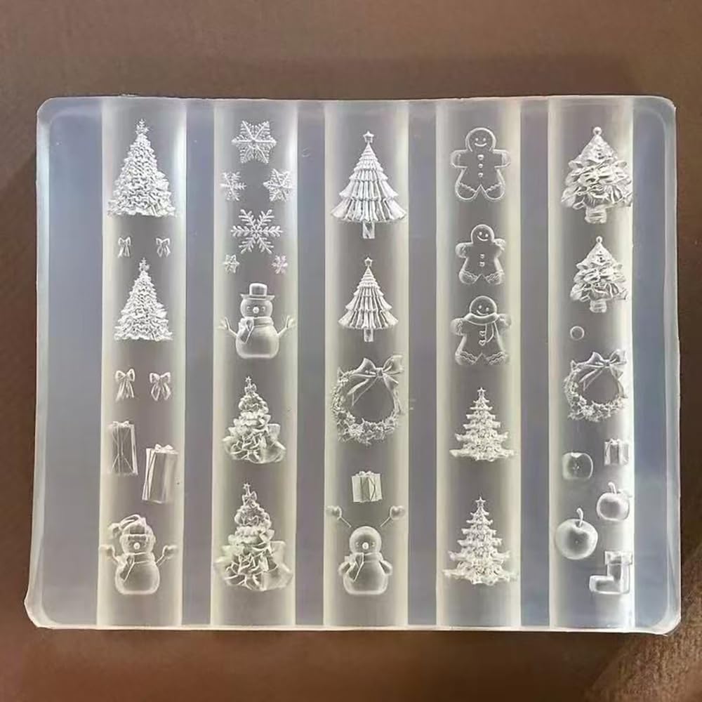 3D Gel Nail Art Christmas Mold Christmas Silicone Molds for Nails Design Silicone Nail Molds Xmas Tree Snowflake Snowman Nail Charm Molds Winter Nails Charms Carved Stencils DIY Manicure Templates