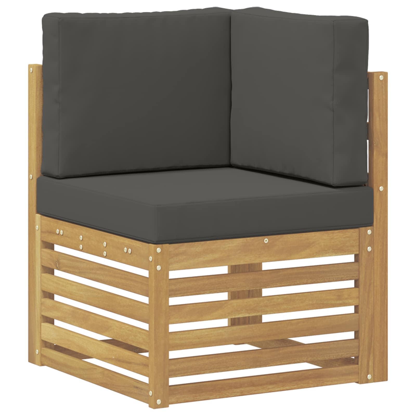 Outdoor-Sofagarnitur 7-teilig Weiß Anthrazit Polyester mit Akazienholz, wetterbeständig, modulare Sitzgruppe für Garten Terrasse mit Tisch, Sofas, Armlehnen und Kissen