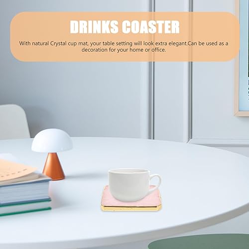 Miniatura 2 de Kichvoe Posavasos de ágata para bebidas, posavasos de cristal con borde dorado, posavasos de piedra natural con piedras preciosas para mesa de café,