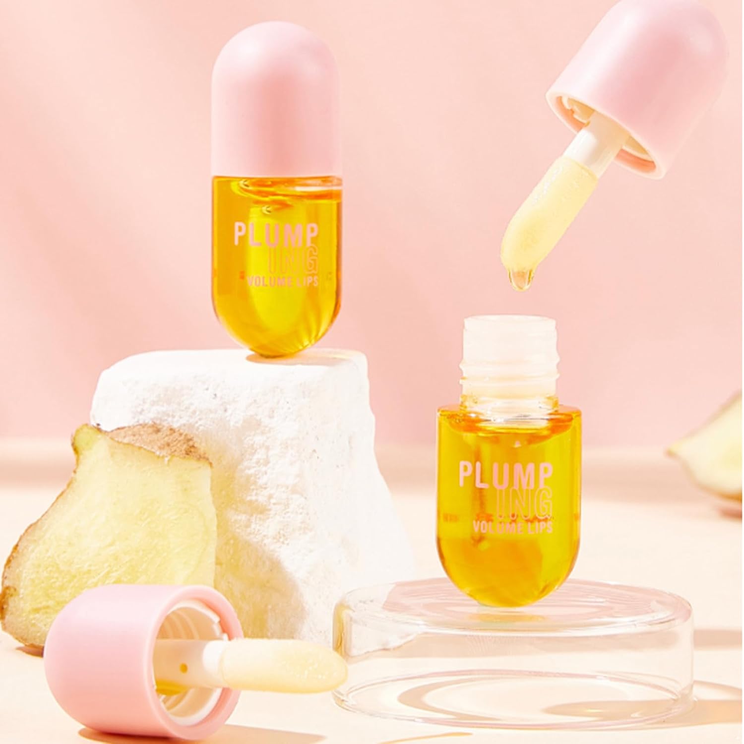 CHICTRY Ginger Oil Lip Plumper Duo, 8ml Hydrating Gloss Set, Daily Moisturizing & Non-Stick Formula Yellow One Size