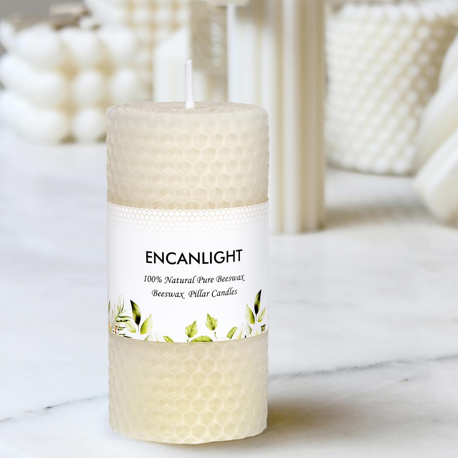 Velas de cera de abeja, 2 x 4 pulgadas, juego de 4 velas de cera de abeja blanca, sin perfume, sin humo y sin goteo, aproximadamente 9 horas de combustión para decoración del hogar, fiesta, Navidad,