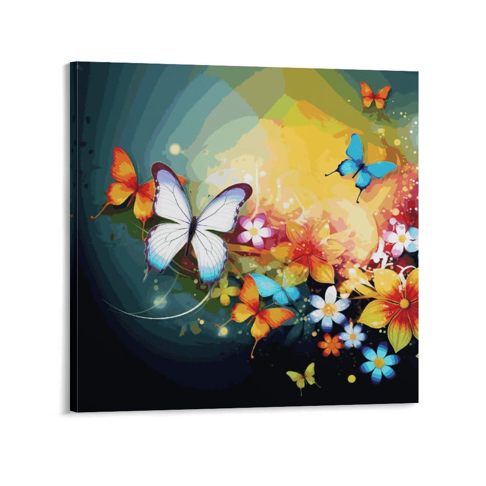 KLOPH Colorful with Butterfly Canvas Wall Art for Living Room 08x8inch Modern Artwork Painting for Bathroom Hanging Canvas Prints Aesthetic Wallart for Bedroom Kitchen Office Wall Decor