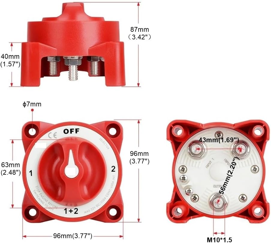 Luminous 32V 350A 2 Battery Disconnect Switches 4 Position Isolator Disconnect Rotary Switch for Marine Boat Truck RV(Black)