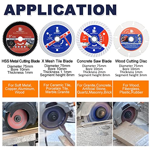 Diamond Saw Blades For Cutting Wood Metal Stones,4Pcs 3Inch（75Mm） With Arbor10Mm & Dry Diamond Tile Drill Bit For Porcelain Tile Ceramic Stone Granite Marble,M5 Thread(2Pcs6Mm) #TOP2