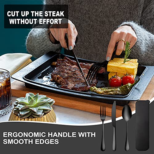 Portable Utensils Set With Case, Travel 18/8 Stainless Steel Spoon And Fork Set With Case, Spoon And Fork Set For Lunch Box, 3 Pcs Knife,Fork,Spoon Ideal For Travel Camping Office,Dishwasher Safe #TOP4