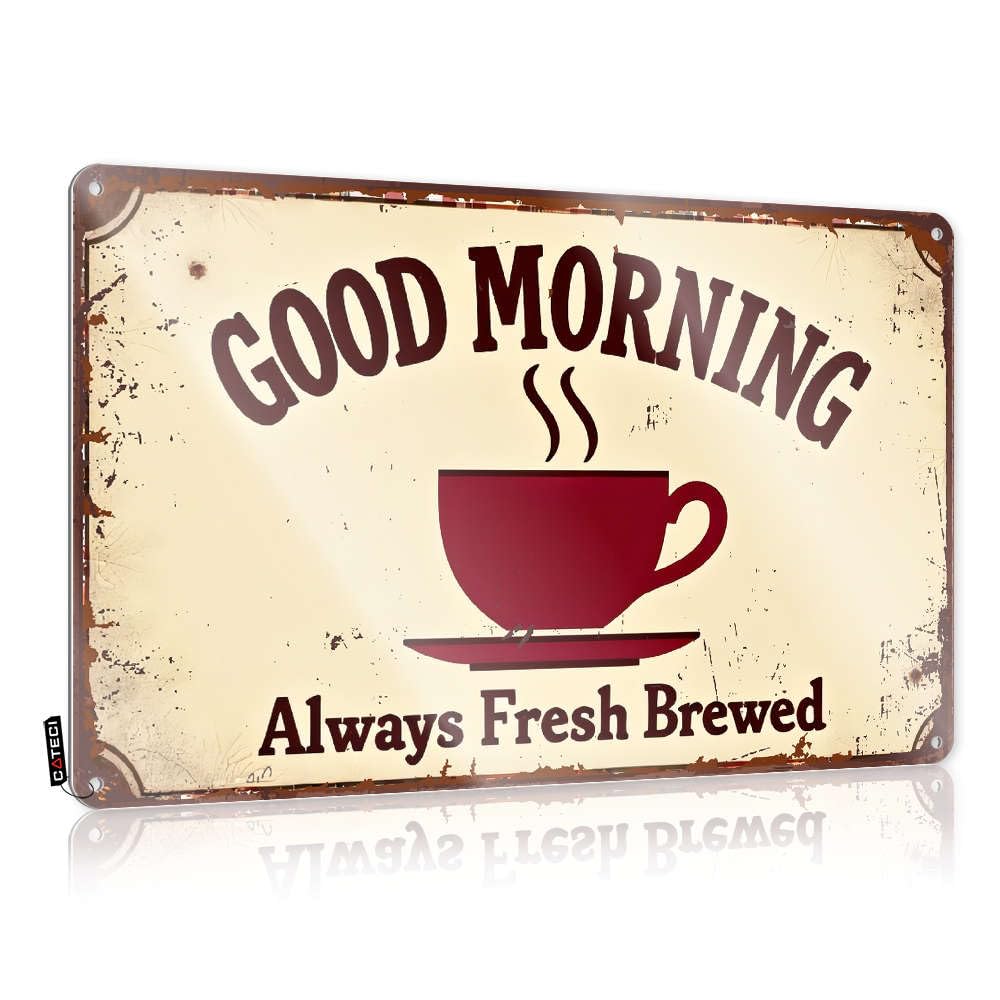 Good Morning, Always Fresh Brewed. Framed Kitchen Hanging | Americana Matal Sign Gift For Gamer Vintage Metal Wall Decor(20X30CM)