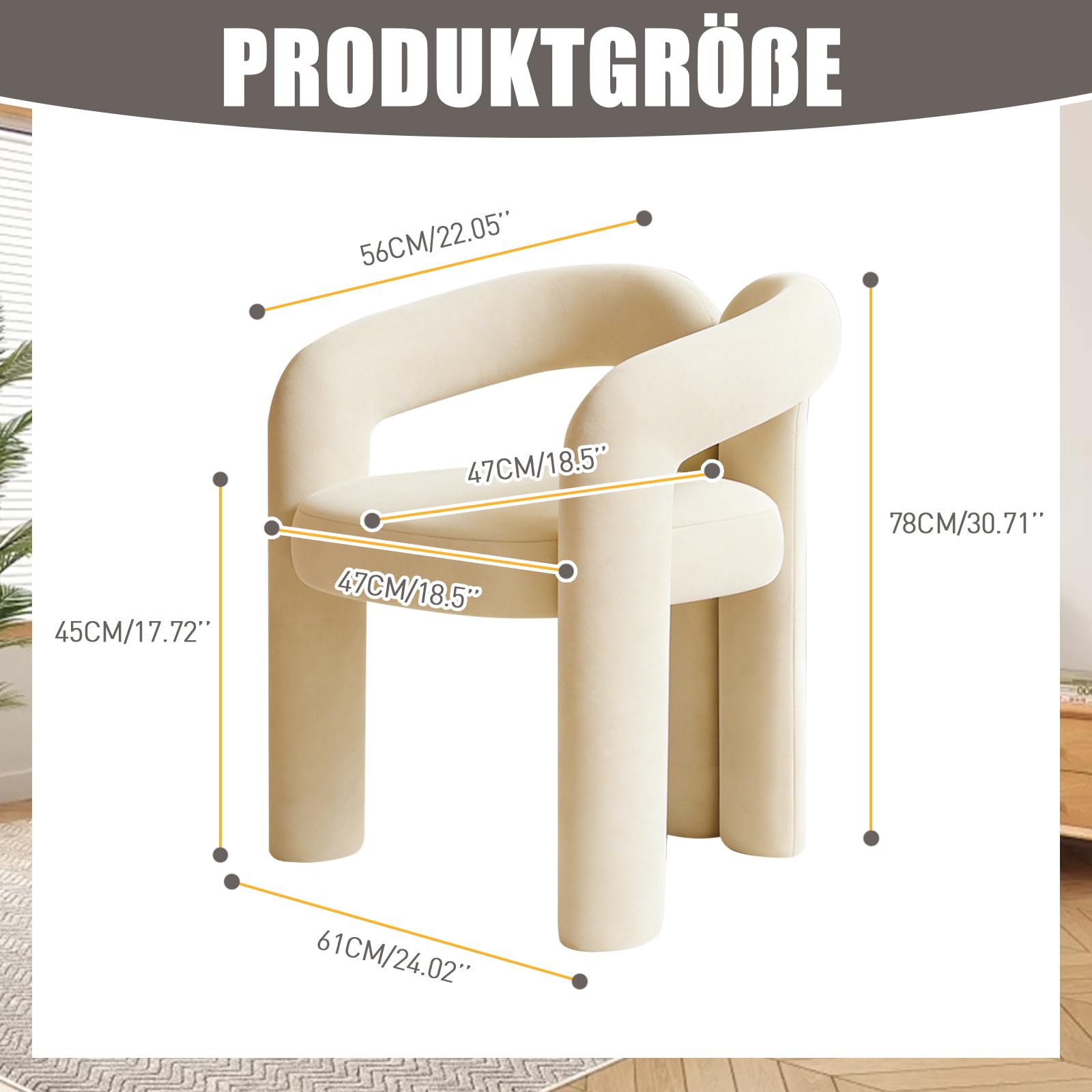 Esszimmerstuhl Samt, Moderner Armlehnstuhl mit gepolsterter (Beige) | Sitzfläche und Metallrahmen, Schminkstuhl, Polsterstuhl bis 100 kg für Esszimmer, Wohnzimmer, Schlafzimmer und Büro