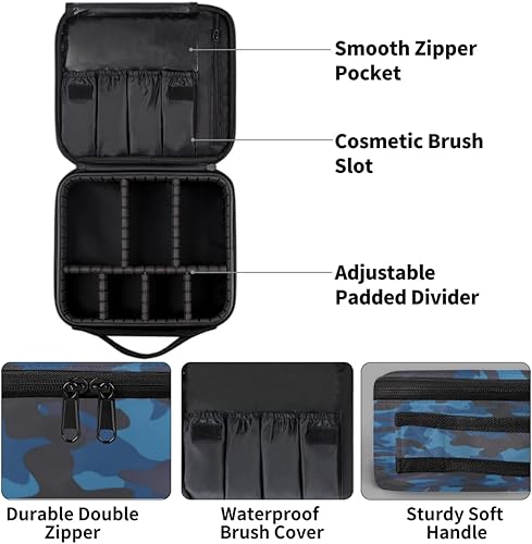 Miniatura 4 de KOBLEN Bolsa de maquillaje de viaje para mujer, grande, cuadrada, portátil, profesional, coqueta, estuche cosmético con asa de profundidad de