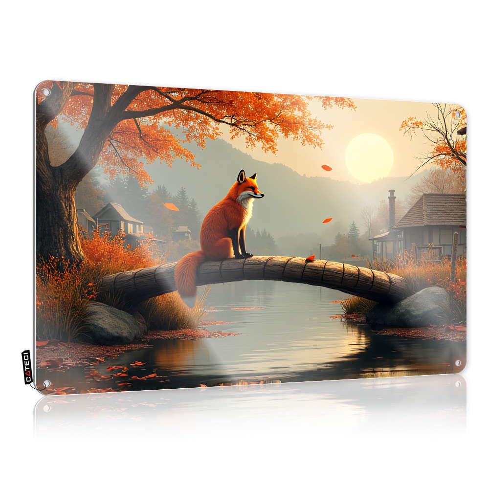 Cool Wall Art Clock Wall Decor | A Fox Sits On A Wooden Bridge In An Autumn Landscape. Antique For Highland Home(30X40CM)