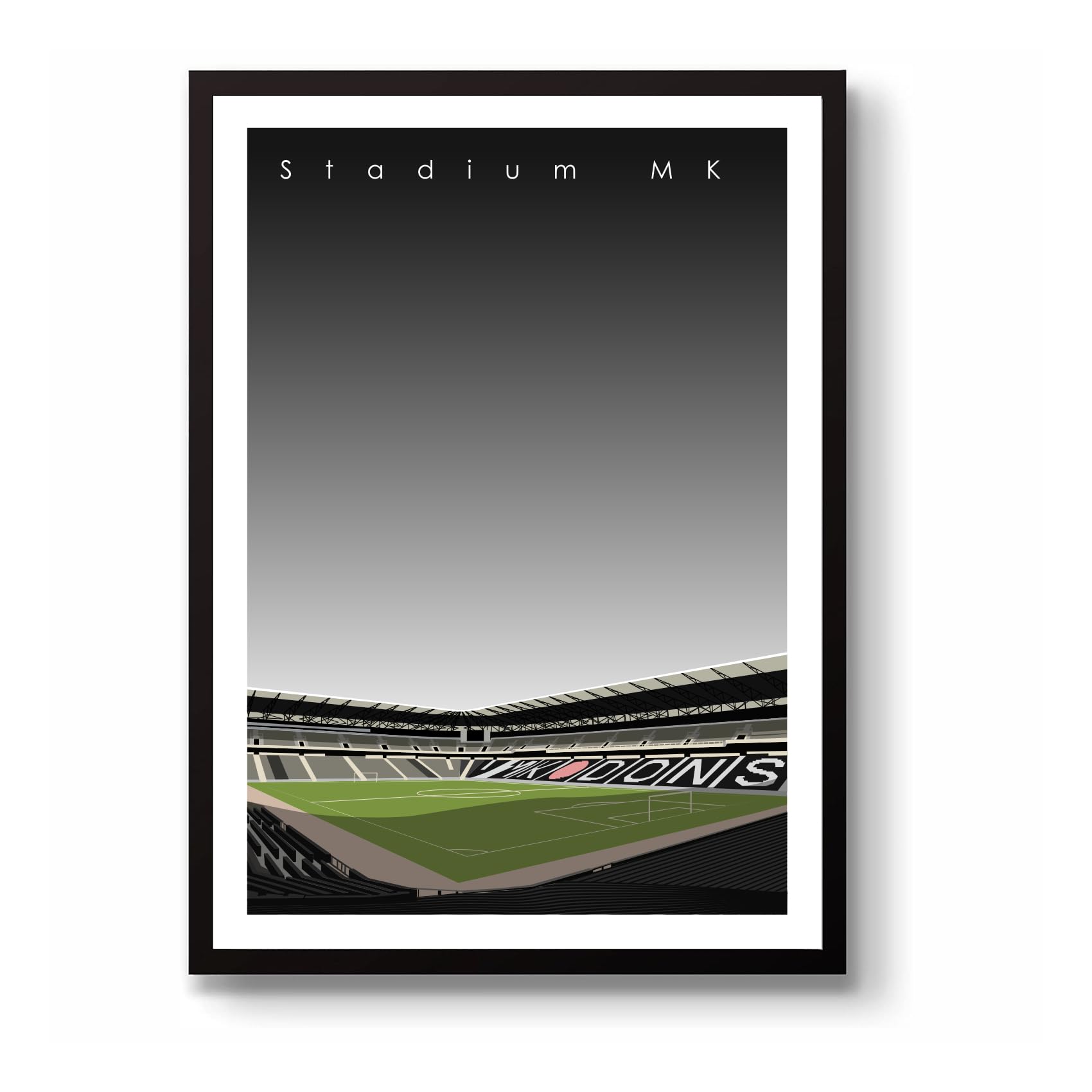 Grounddesigns Men's Black And White Milton Keynes Dons Fc Football Gift Stadium Mk Unframed A3 Art Print