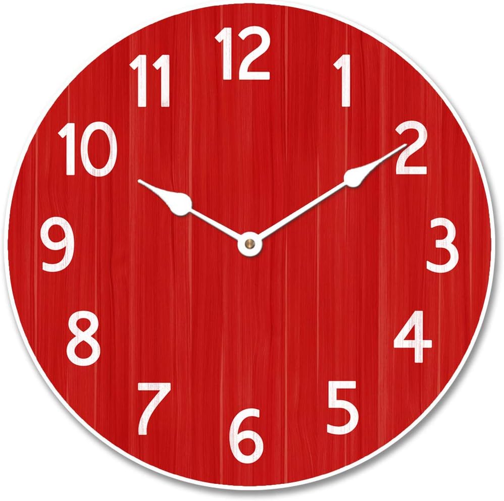 Organic Red Wall Clock | Ultra Quiet Quartz Mechanism | Hand Made in USA Beautiful Crisp Lasting Color | Comes in 8 Sizes | 30-Inch