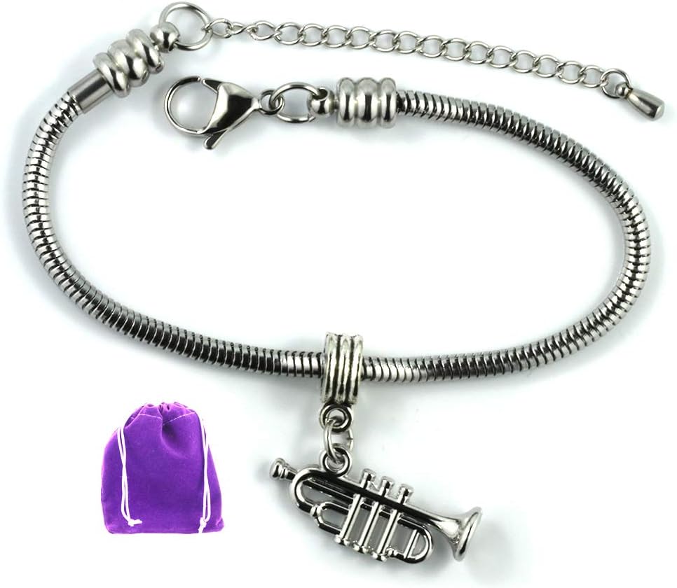 Dave The Bunny Trumpet Bracelet - Trumpet Accessories and Great Trumpet Gifts or Band Gifts for Trumpet Music Stainless Steel Snake Chain Bracelet with a Stainless Chain