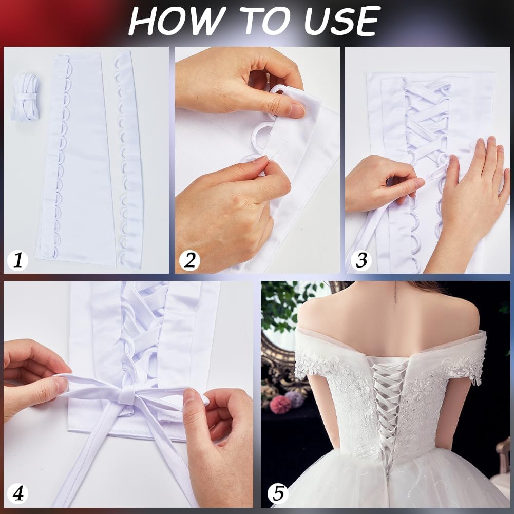 GORGECRAFT 4Pcs Wedding Dress Corset Kit White Cloth Satin Lace Up Panel Extender Zipper Replacement Adjustable Ribbon Ties Back Corsets for Prom Formal Dress DIY Crafts Accessories