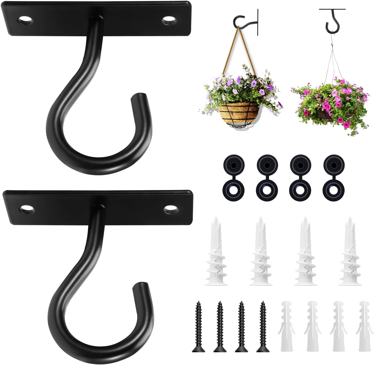 2Pack 2.5Inch Ceiling Hooks for Hanging Plant, Hanger for Indoor and Outdoor Plant Pots Holder, Wall Hook for Planters, Flower Basket, Wind Chimes, Lanterns, Lights, Bird Feeders, Home Decor