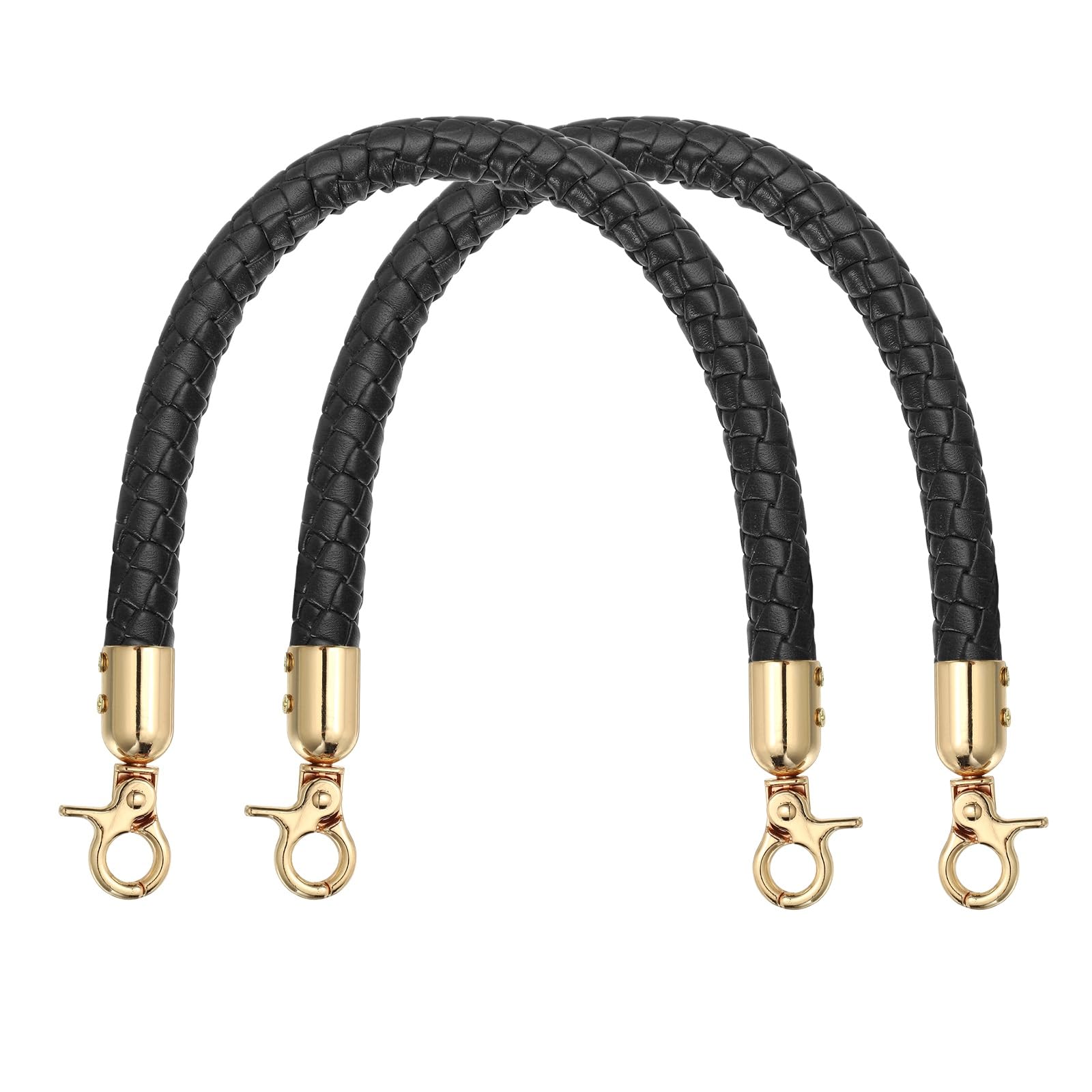 sourcing map 2Pcs PU Leather Handbag Handles, 35cm/14 Short Braided Purse Strap Replacement with Buckle, Leather Shoulder Bag Strap Purse Handle for Underarm Crochet Bag DIY Making, Pure Black