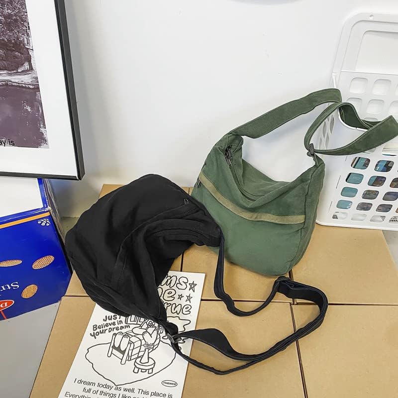 Canvas Messenger Bag Hobo Crossbody Bag for Women Shoulder Tote Handbag Vintage Aesthetic Travel Work - Image 5