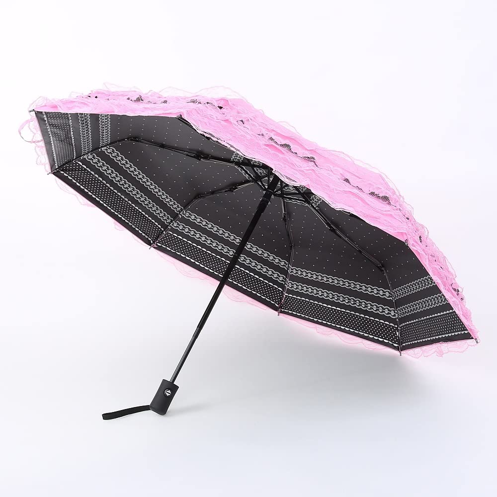 Paraguas plegable único de cierre y apertura automática, paraguas de viaje, plegable, resistente a los rayos UV, sombrilla de encaje para mujeres y niñas, con decoración de encaje