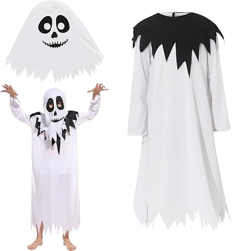 Disfraz de fantasma con capucha de Halloween para niños, disfraz de fantasma aterrador con cubierta para la cabeza (con agujeros para los ojos)