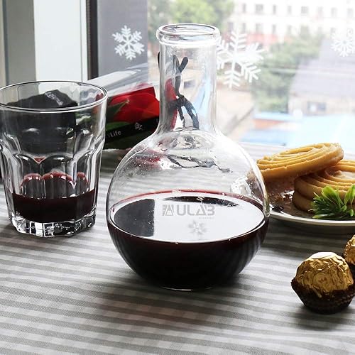 Miniatura 5 de ULAB Decantadores de vino de vidrio, fondo plano, matraz de 34 onzas, material de vidrio de borosilicato 3.3, UBF1015